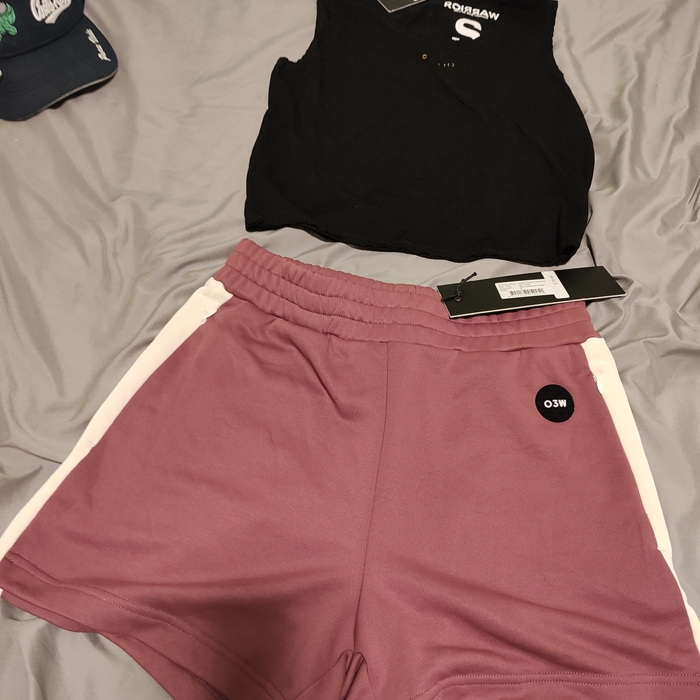 Once We Were Warriors Black Top & Mauve and White Athletic Shorts Set
